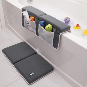Bath Kneeler & Elbow Rest Pad Set, Non-Slip with Storage Pockets, Gray